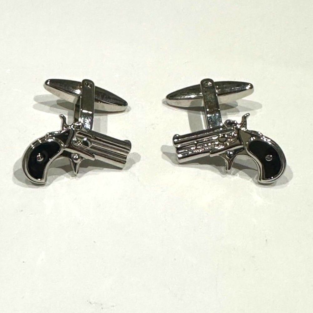Silver Derringer Pistol Cufflinks Western  Gun Novelty Cufflinks